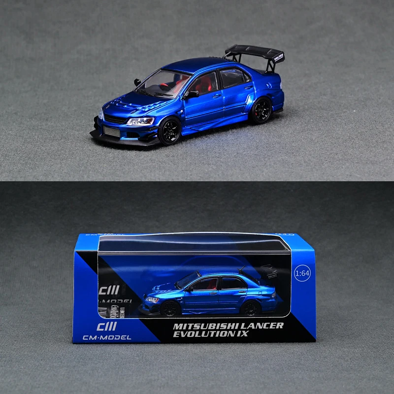 

Модель автомобиля 1:64 Pop игрушки CM Mitsubishi Lancer Evolution EVO IX из сплава автомобиль литой под давлением матовый черный и металлический синий-LTD 499