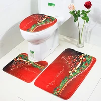 christmas home bathroom 3 pcs set included bath area rug contour mat lid toilet seat cover 3d printing santa claus gifts pattern