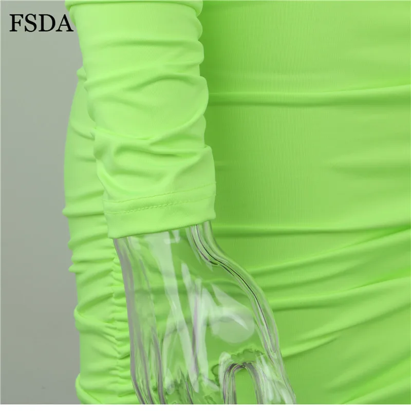 Женское мини платье с рюшами FSDA неоновое облегающее открытой спиной и длинным