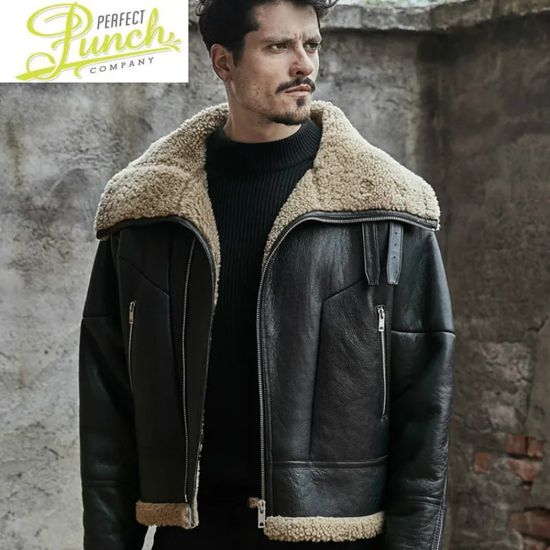 

Sheep Shearling Fur Winter Coat Korean Vintage Real Leather Jacket Men Jaqueta Couro 827 YY578