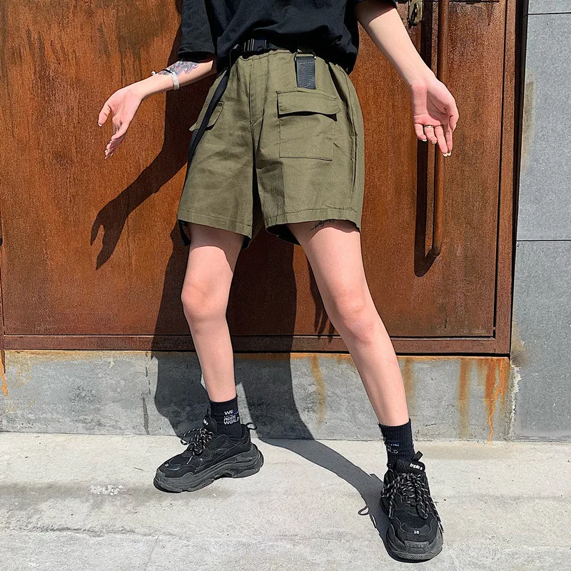 Fashion Women Military Style Cargo Shorts Elastic High Tail Short Broek New 2019 Summer Random Right | Женская одежда