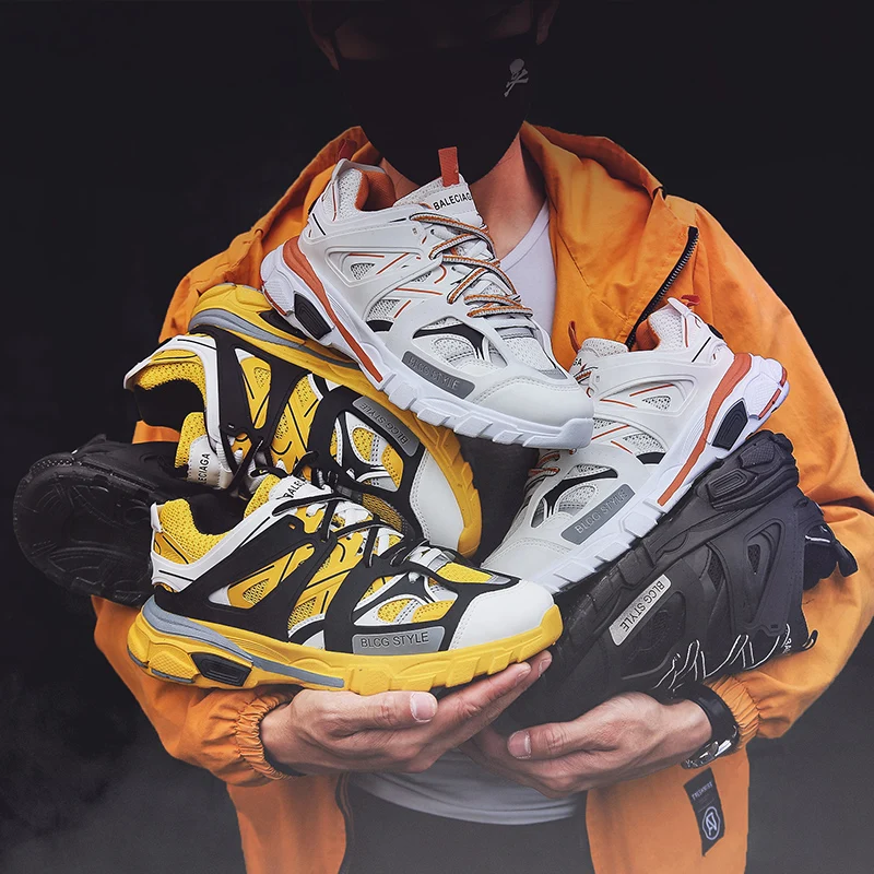 Мужские кроссовки на массивной подошве темно-синие парусиновые платформе