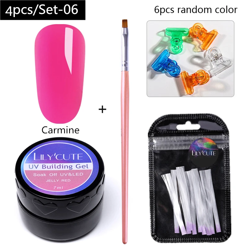 Set 6 LILYCUTE 20ml Poly Extension Gel Kit Quick Building Gel White Clear LED Acrylic Builder Nail Tips Nail Art Gel Brush Tool Set - Цвет: Set 6