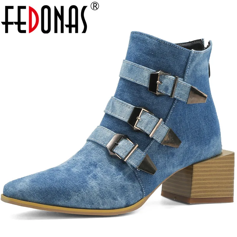 FEDONAS Ankle Boots Female Women Shoes Metal Buckle Aback Zipper Shoes For Women 2020 Fall Winter Party Working Boots Boots