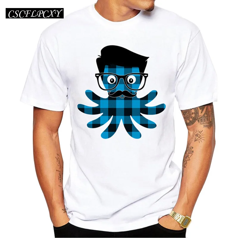 2019 Мужская хипстерская клетчатая Футболка с принтом осьминога повседневные топы