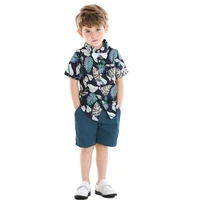 2021 new kids boys summer clothes leaves toddler gentleman t shirt tops shorts outfits 2pcs kids baby boys clothes sets