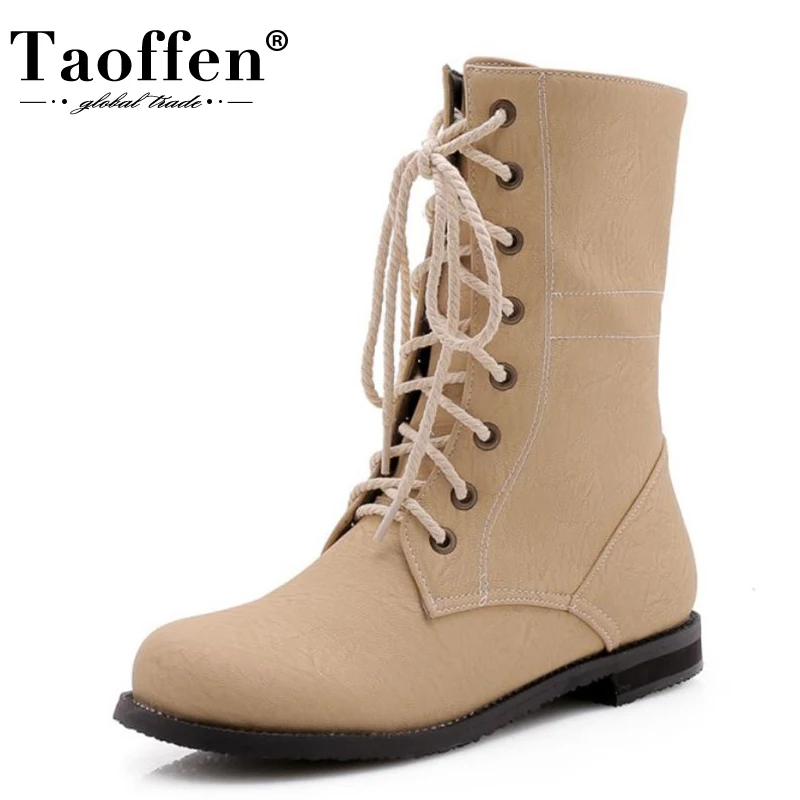 

Taoffen/плюс 29-43 женские Полусапожки из Pu искусственной кожи, круглый носок, плоская подошва, мягкий плисовые, обувь, теплые сапоги женские зимн...