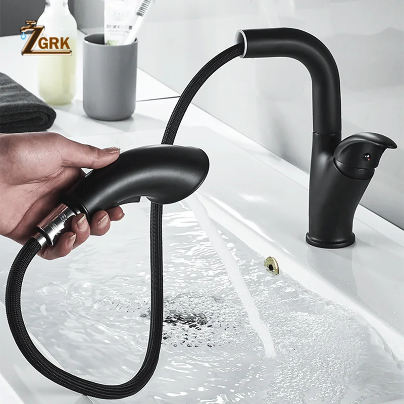Матовый черный выдвижной смеситель для раковины современный вращающийся