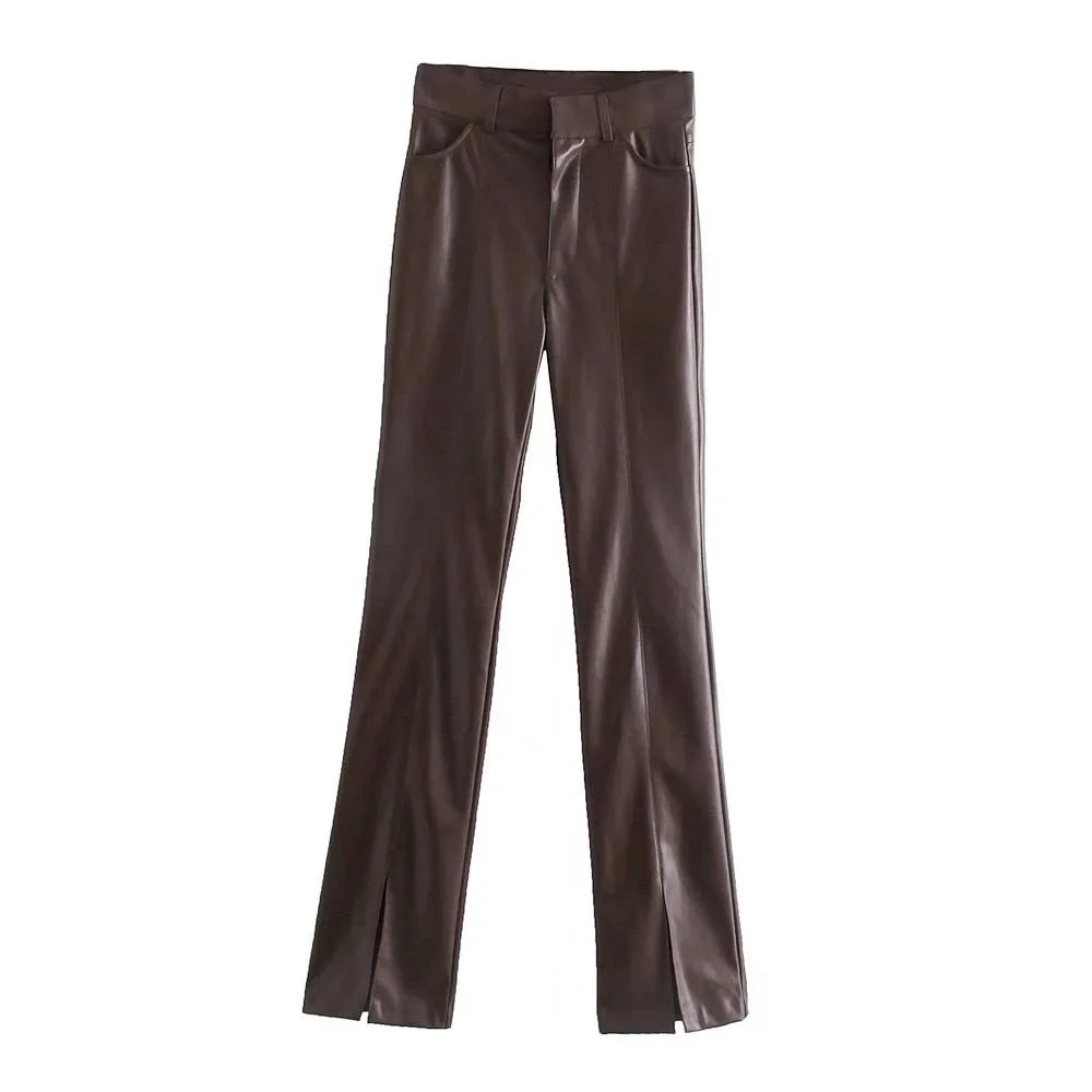 Willshela/женские модные брюки из искусственной кожи с высокой талией и молнией
