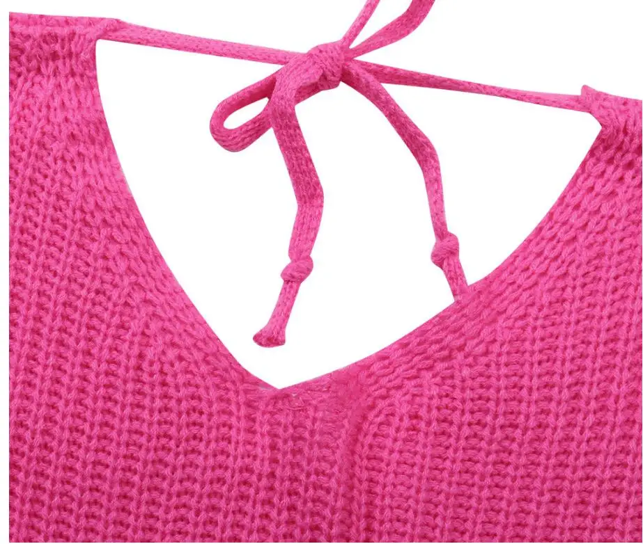 

women's sweaters 2020 new Fashion V-neck sweater loose open back lantern sleeve pullover sweater women