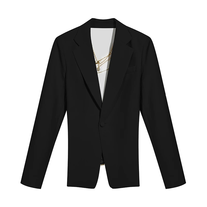 

SeeBeautiful Sexy Back Hollow Stitching Metal Chain Blazer Coat Notched Collar Long Sleeve New Fashion Spring 2021 Women M030