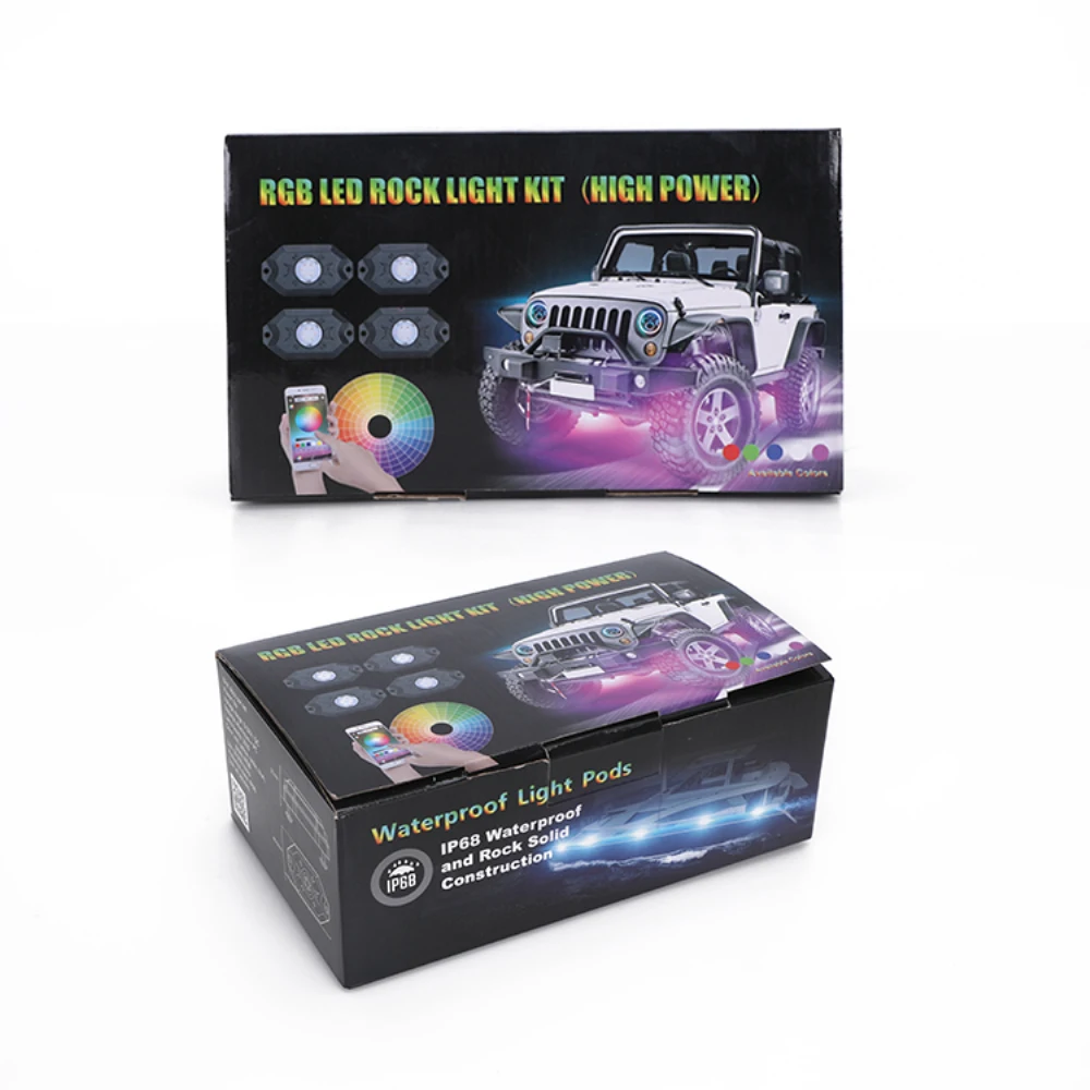 

SUP-LIGHT 4 Pods/Set RGB LED Rock Lights Bluetooth Control Multicolor Neon LED Light Kit for Jeep Truck Car ATV SUV Vehicle Boat