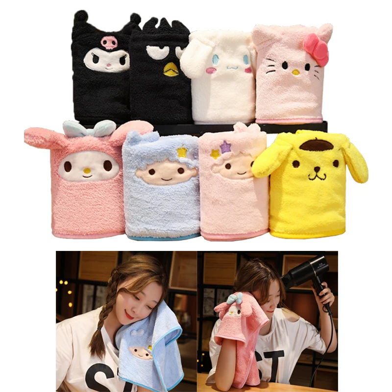 

Плюшевое полотенце для лица в стиле аниме Kawaii s My Melody Kuromi Cinnamoroll, мягкое Коралловое бархатное поглощающее полотенце, Мультяшные товары для до...
