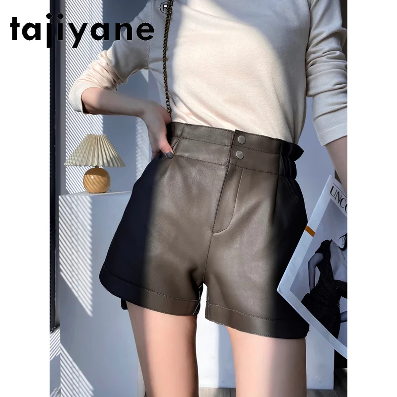 100% Leather Sheepskin Shorts Female High Waist Shorts for Women Casual Spring Autumn 2021 Spodenki Damskie Pph4732