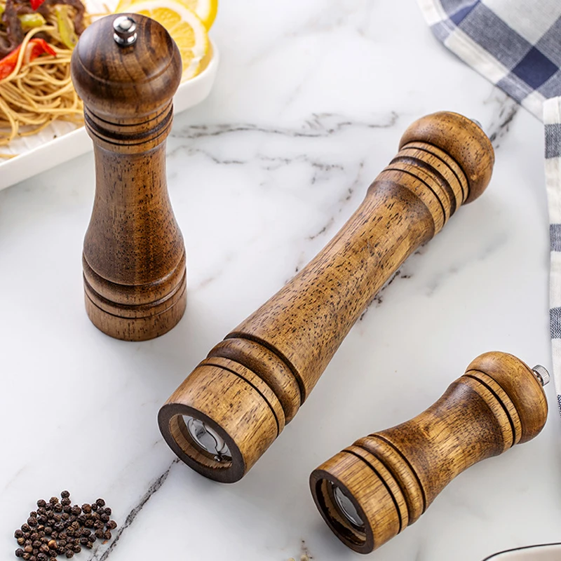 

Classical Oak Wood Salt And Pepper Spice Mills Grinder Set 5" 8" 10" Handheld Seasoning Mills Ceramic Grinder Kitchen BBQ Tools