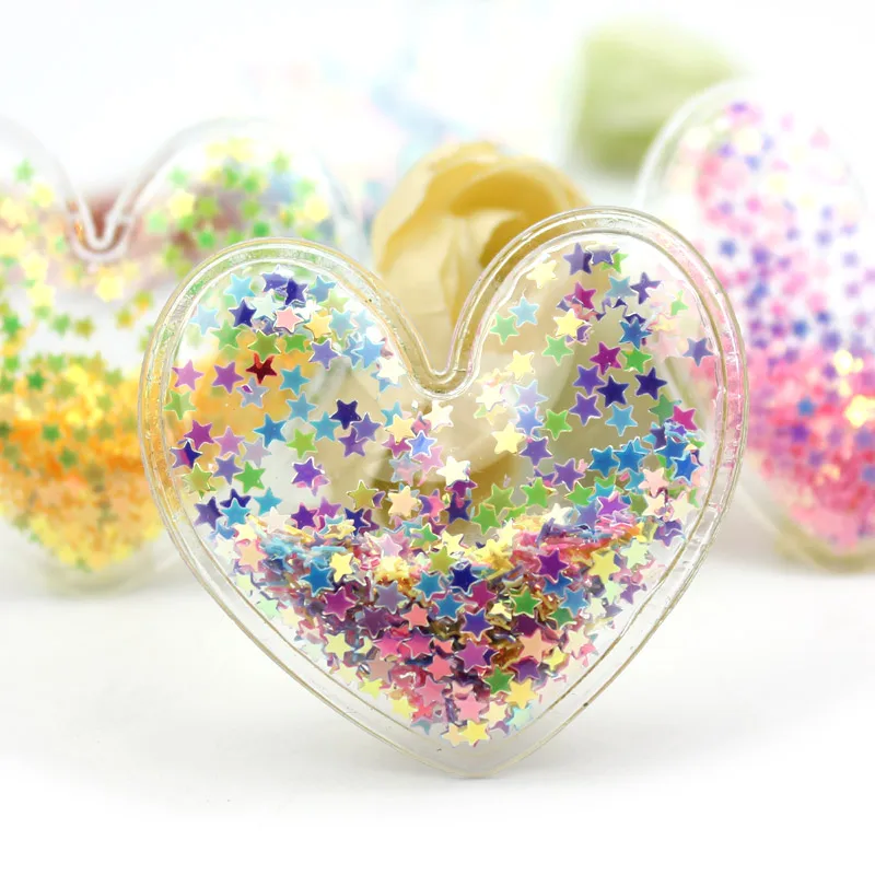 

12 шт 5*4,7 см ПВХ сердце прозрачное Bling bling Сердце струящиеся аппликации для детей BB клип и DIY головные уборы аксессуары оптом