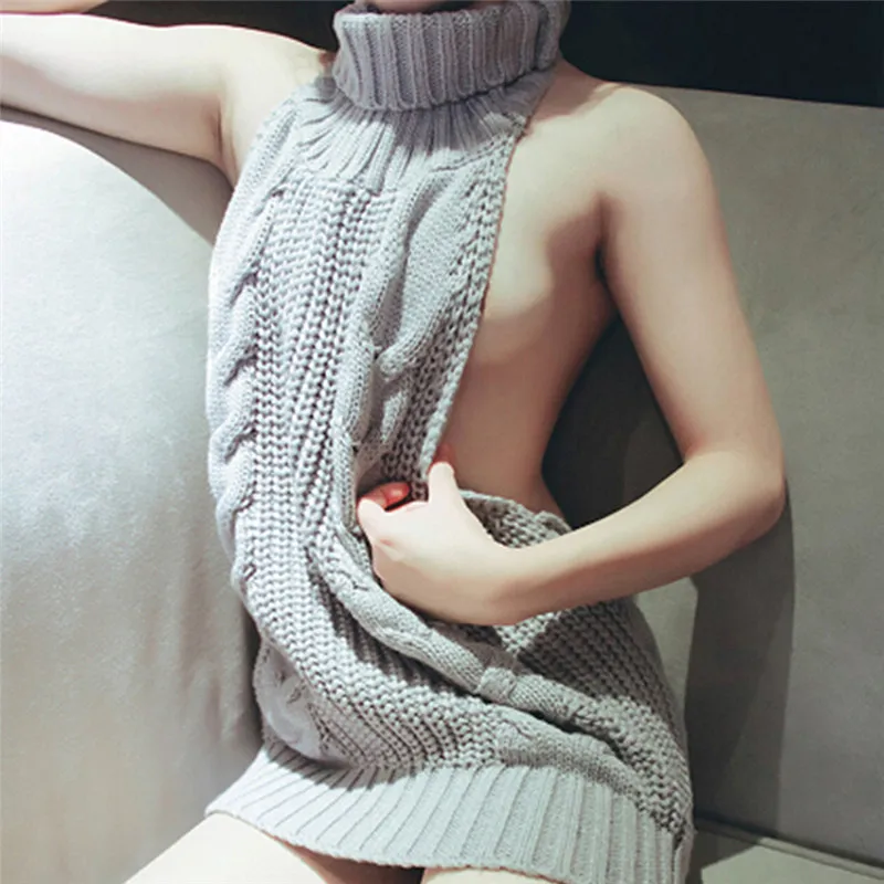 

Women Sexy Knitted Sweater Anime Cosplay Backless Sleeveless Pullover Tops