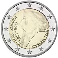 slovenia 2008 500th anniversary trubar 2 euro real original coins true euro collection commemorative coin unc