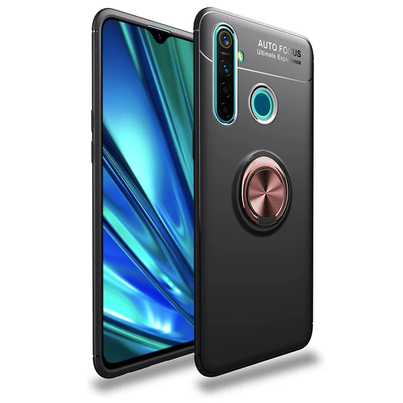 Противоударный чехол для OPPO Realme 5, чехол, магнитный кольцевой кронштейн, мягкий матовый Силиконовый чехол для телефона, чехол для realme5 - Цвет: Gold black