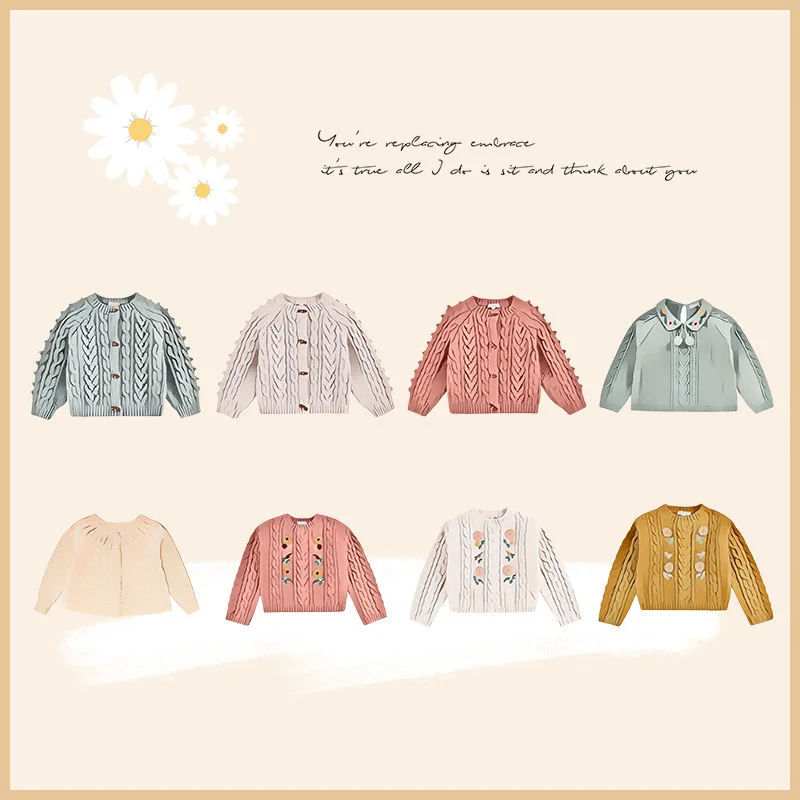 

Детский свитер, Осень-зима 2021, теплая одежда для маленьких девочек с вышивкой и длинным рукавом, детский вязаный кардиган, пуловер, топы