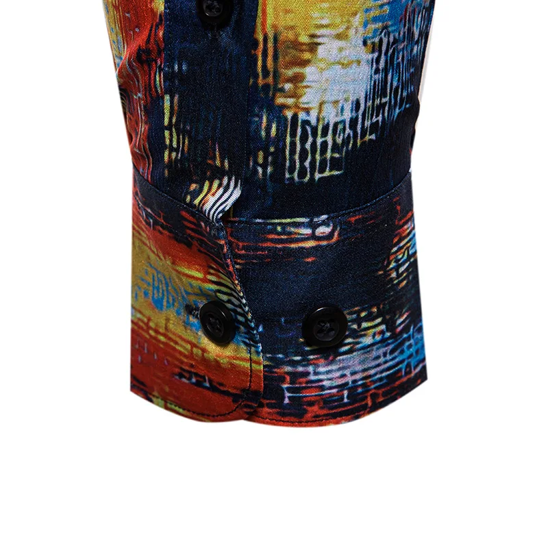 

Graffiti Ink Print Shirts Men Hip Hop Long Sleeve Casual Mens Hawaiian Shirt ipster Dress Shirts Streetwear Slim fit Tops