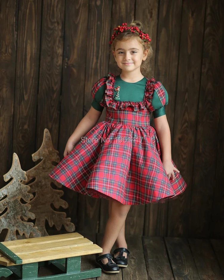 

Girls Dress Banquet Baby Girls Birthday Party Plaid Dress Custom Made Size 0 1 2 4 5 6 7 8