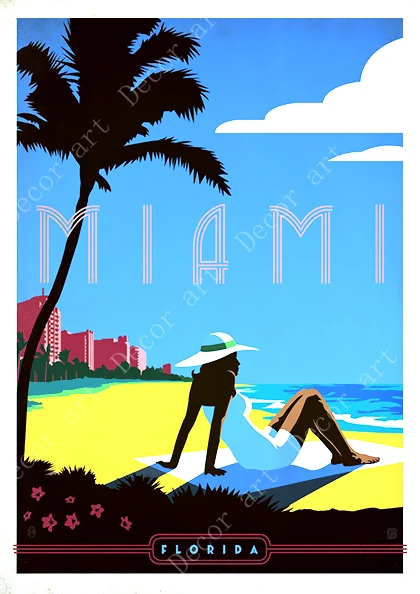 Путешествия во Флориду Майами пляж Америка холст картины винтажные стены крафт