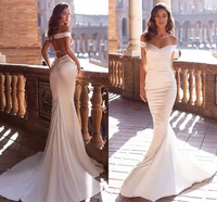 sexy simple mermaid wedding dress 2021 off the shoulder silk satin robe de mariee backless boho bride gown