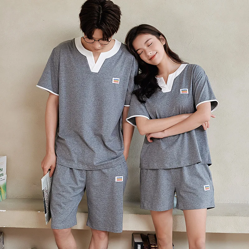 

home pajamas modal cartoon casual couple pajamas summer men and women round neck short sleeve shorts pajamas suit