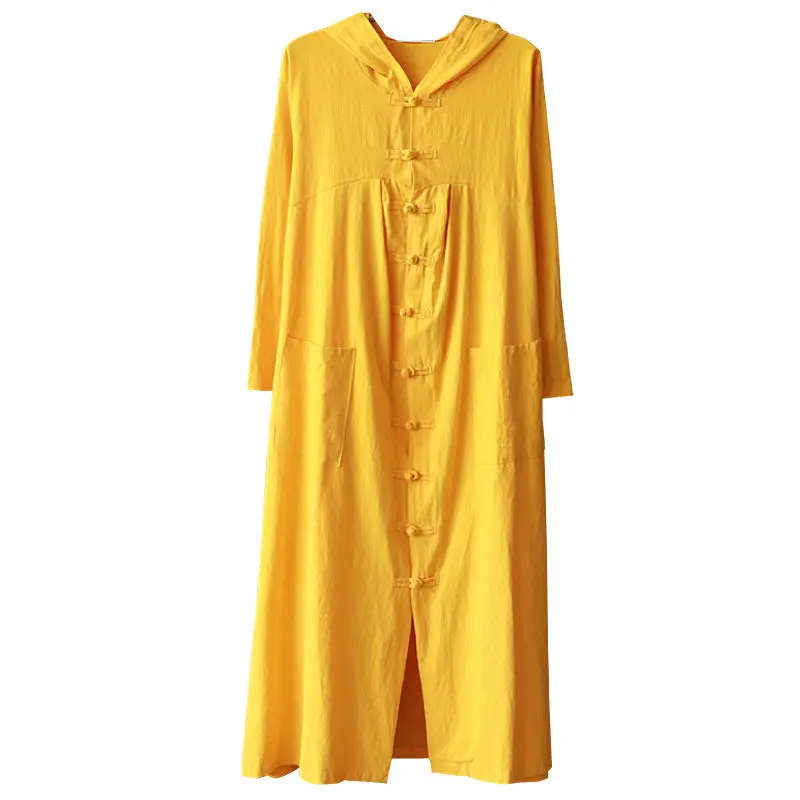 

Trench coat Long Coat Plus size Hooded Vintage Ethnic Cotton Linen Coat Women Overcoat