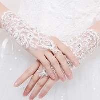 grosfairy 1 pair trendy bridal gloves elegant short paragraph rhinestone white lace glove beautiful wedding accessories