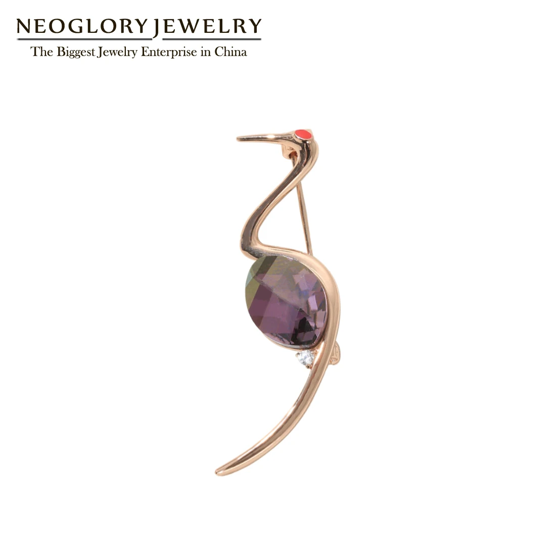 

Neoglory Purple Red-Crowned Cranes Crystal Brooches For Women Lovely Bird Coat Pins Accessories Gift For Mother's Day New Hot