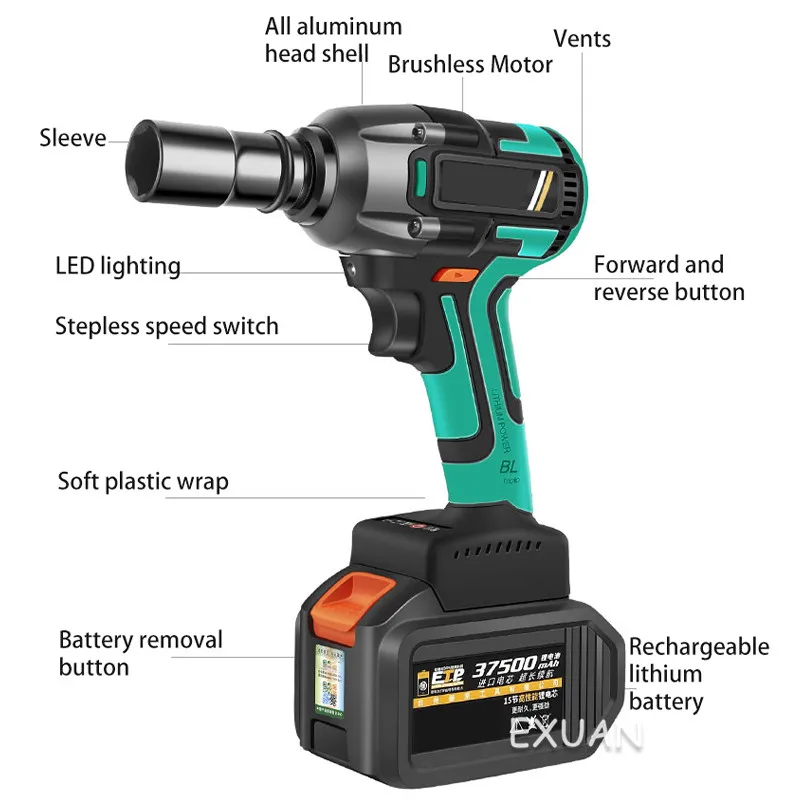 

NL721 Brushless Electric Impact Wrench Rechargeable Cordless Impact Wrench 2600 mAh Lithium Battery Power Tool Disassembly Drill