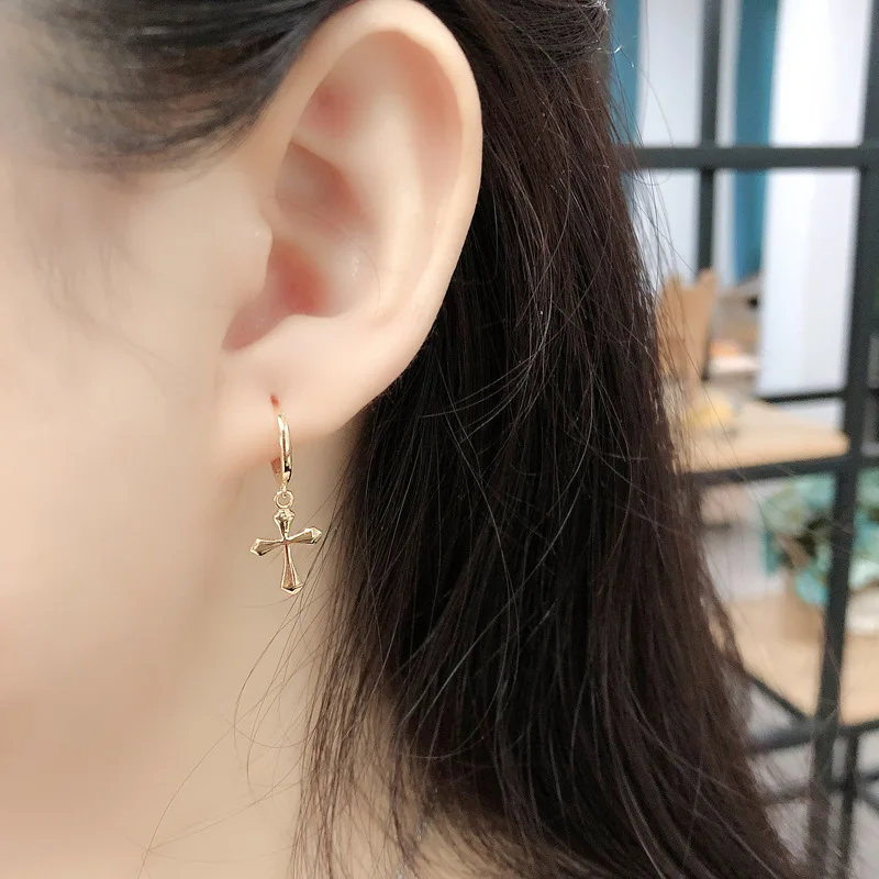 

925 Sterling Silver Cross Hoop Earrings for Women Men Geometric Earring Party Jewelry 2021