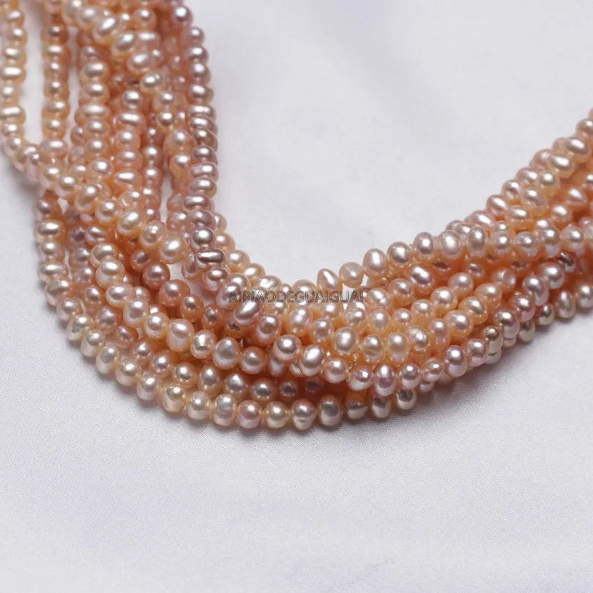 

APDGG Genuine wholesale 5strands 3.5-4mm AA small mini round white pink pearl strands loose beads women lady jewelry DIY