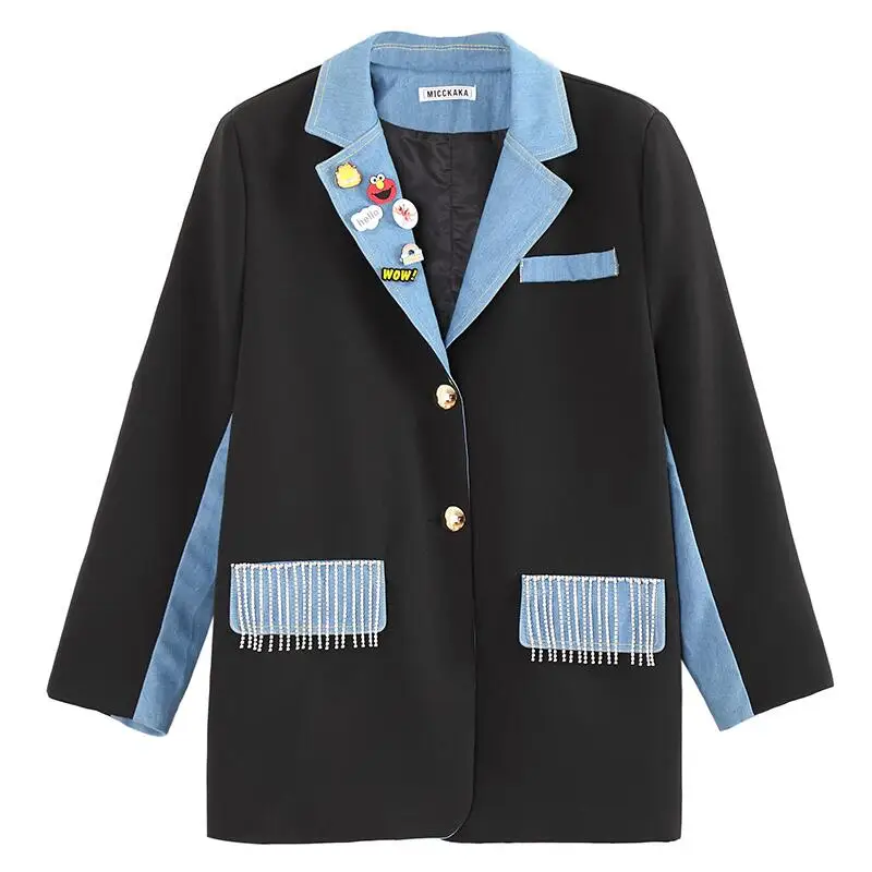 Весенние джинсовые Лоскутные дизайнерские куртки модные женские блейзеры с