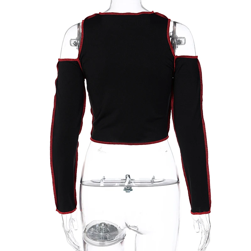 

Goth Hollow Out Fashion Tshirt Women Long Sleeve Crop Top T Shirt 2020 Winter Fall Clothes Punk Streetwear Gothic Tee