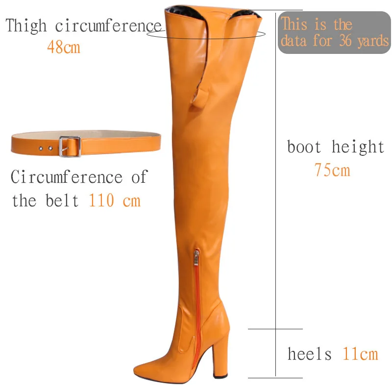 Sexy Pointed Toe Thick High Heels Thigh Boots Belt Over The Knee Black Boots Plus Size 43 2021 Autumn Fashion Female Shoes