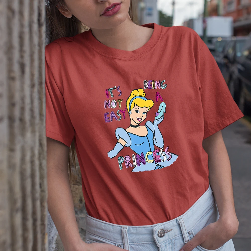 

Women T-shirts Four Seasons Kawaii Dropship Comfortable Fashion Cinderella Cartoon Printing IT'S NOT EASY Letters T Shirt Female