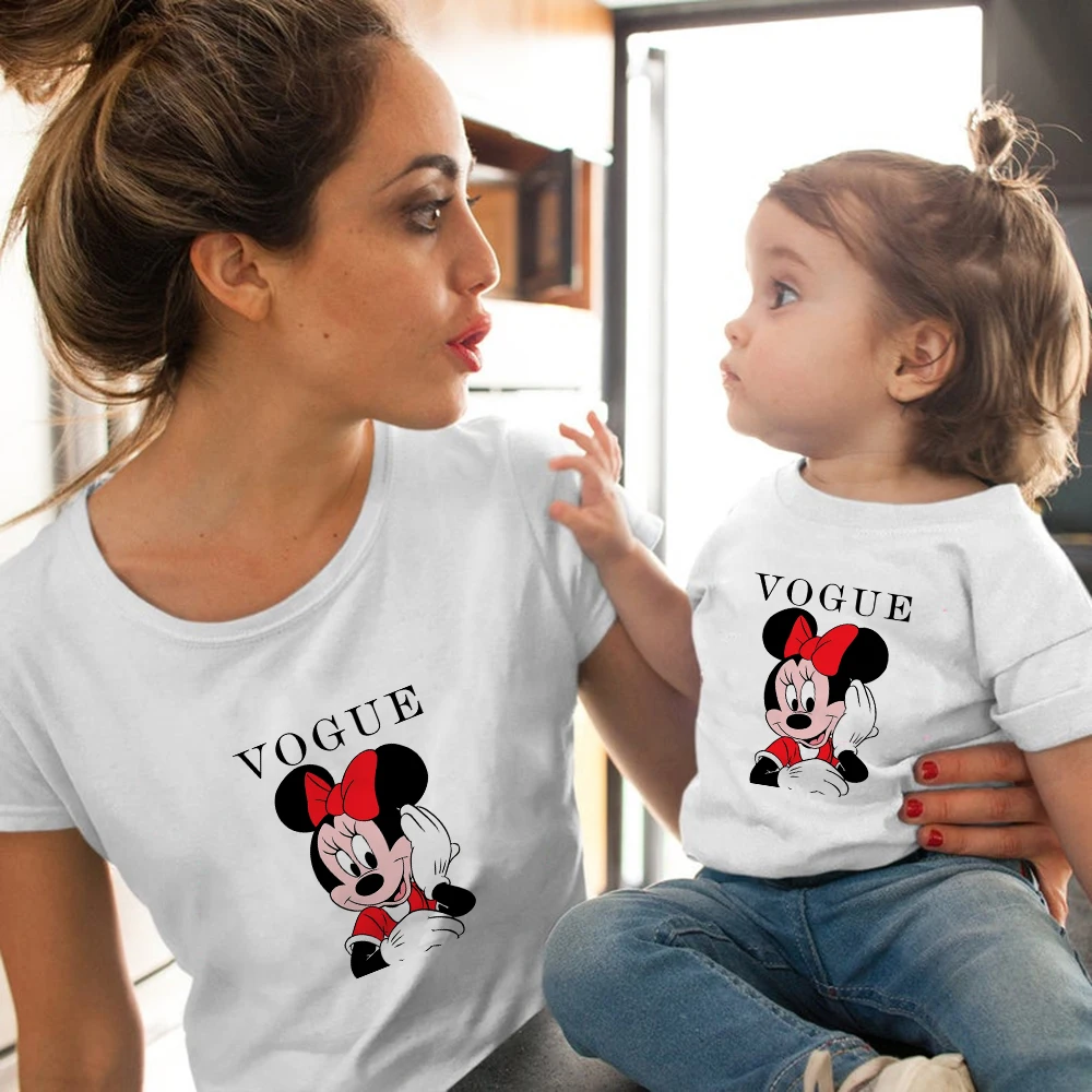 

Women T shirt Minnie Mouse Graphic 3D Fashion Cute Printed Mom and Daughter Top Tshirt Children Tee Family Matching Clothes
