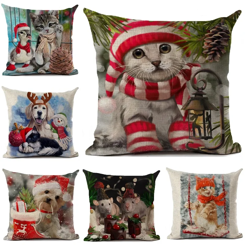 Рождественская наволочка для подушки с рисунком рождественских животных