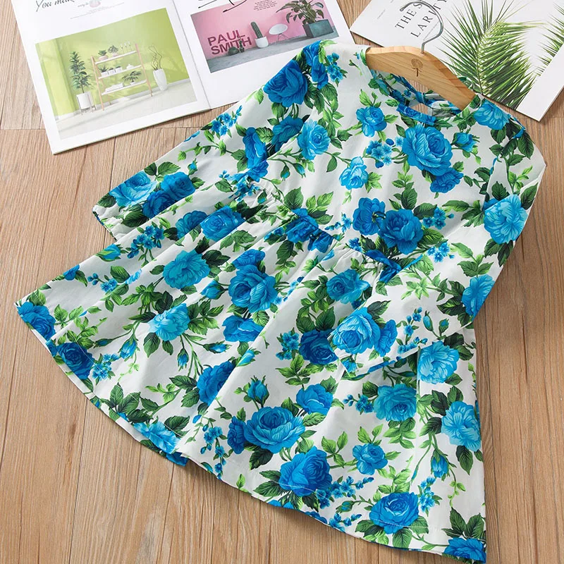 Платье для девочек новое весенне-осеннее платье маленьких с рисунком розы