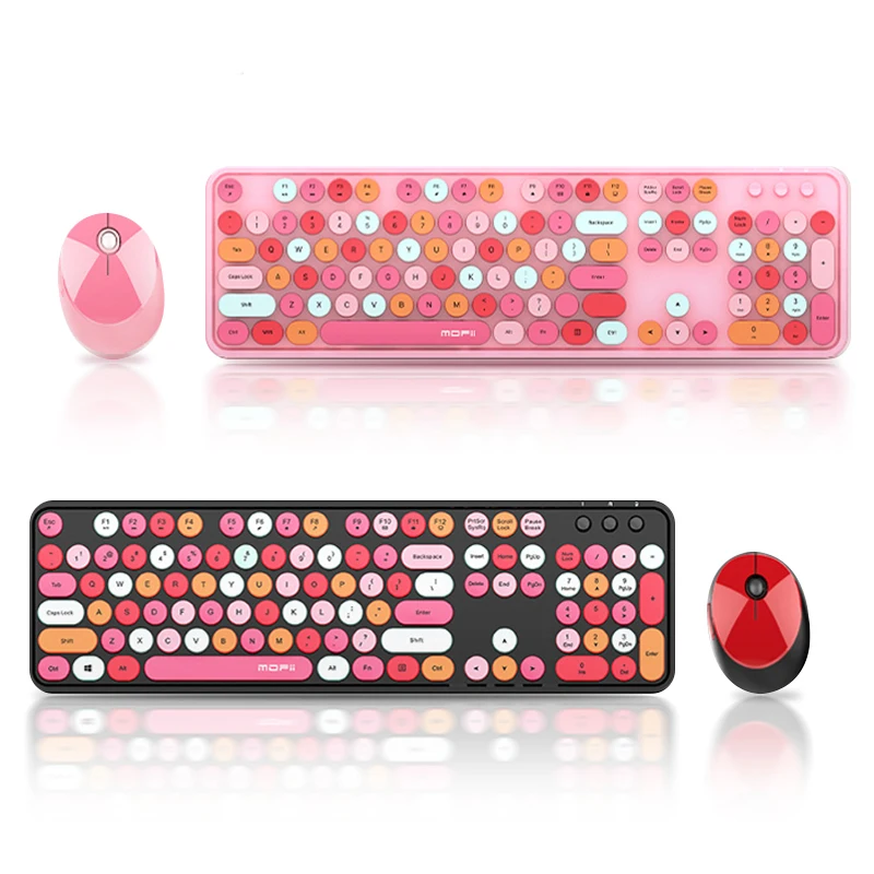 

2.4 GHz Wireless Keyboard and Mouse Combo Cute Round Pink Keyboards and Mouses Set Office Desktop Keyboards for Computer Laptop