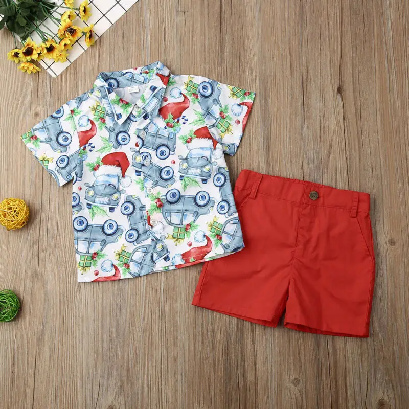 Изысканная детская одежда Рождественская рубашка с принтом такси для маленьких