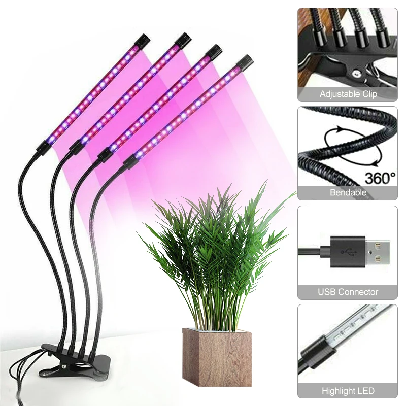 

10 Modes 4 head LED Grow Lights Adjustable Plants Hydroponics Full Spectrum Plant Growing Lamp Light For Garden Indoor plants