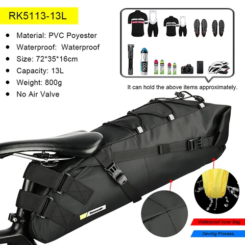 Велосипедная сумка Rhinowalk, велосипедная сумка на седло 10 л, 13 л, водонепроницаемая велосипедная Светоотражающая Складная задняя Сумка, велосипедный багажник для горного велосипеда