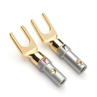 8pc nakamichi yu banana fork pure copper plated gold y spade banana plug u shaped speaker connector audio terminal post adapter