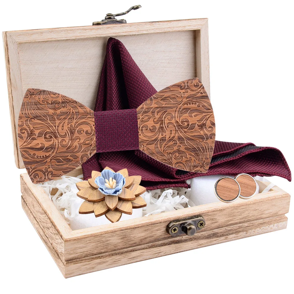 2020 Регулируемый Деревянный Карманный квадратный галстук бабочка набор брошей и