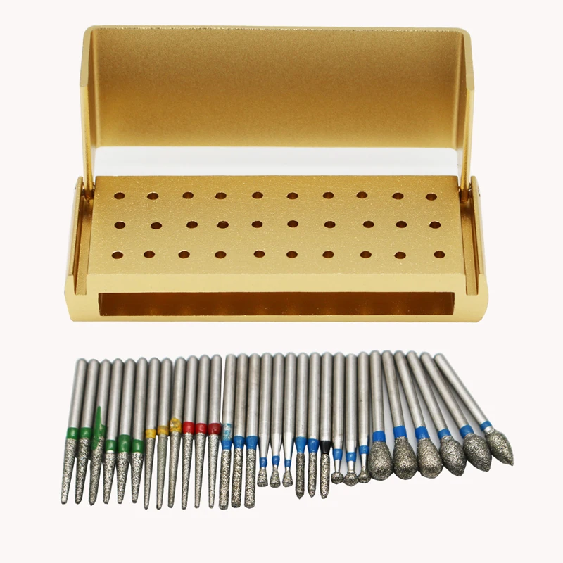 

30pcs/set Dental Diamond Burs Drill Disinfection+Block High Speed Handpiece Holder Alumimum Instrument Dentist tools