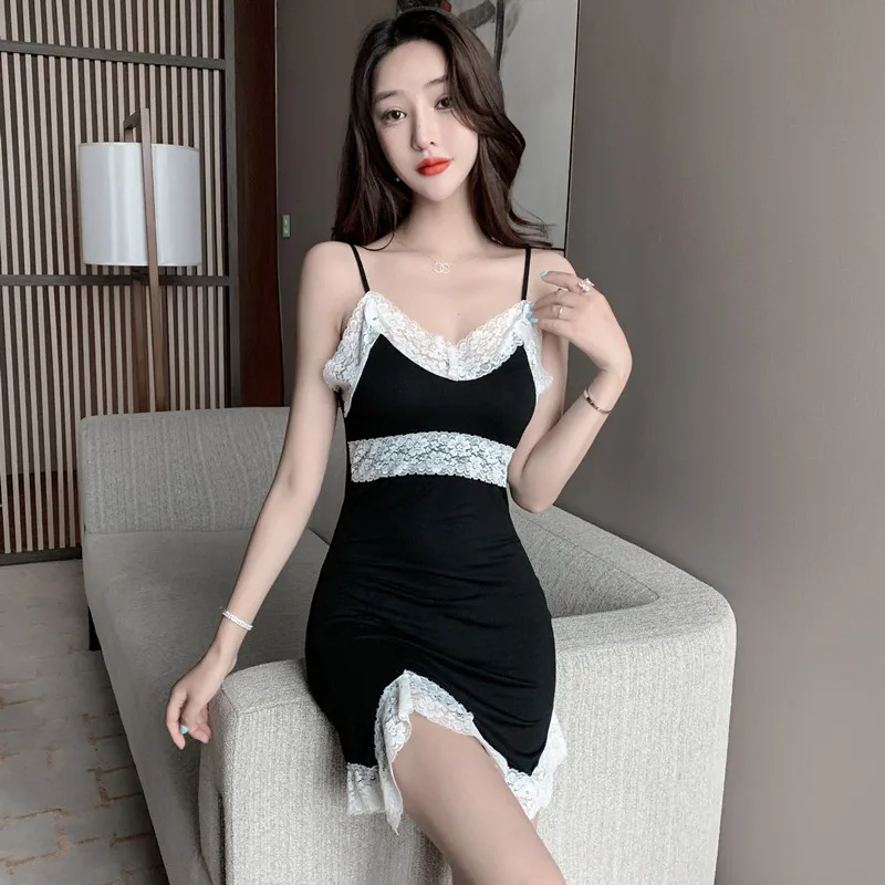 Summer New Sexy Nightdress Women's Sling Gown Modal Temperament Home Wear Nightwear Lace Backless Lady Sleepwear Sexy Nightgown